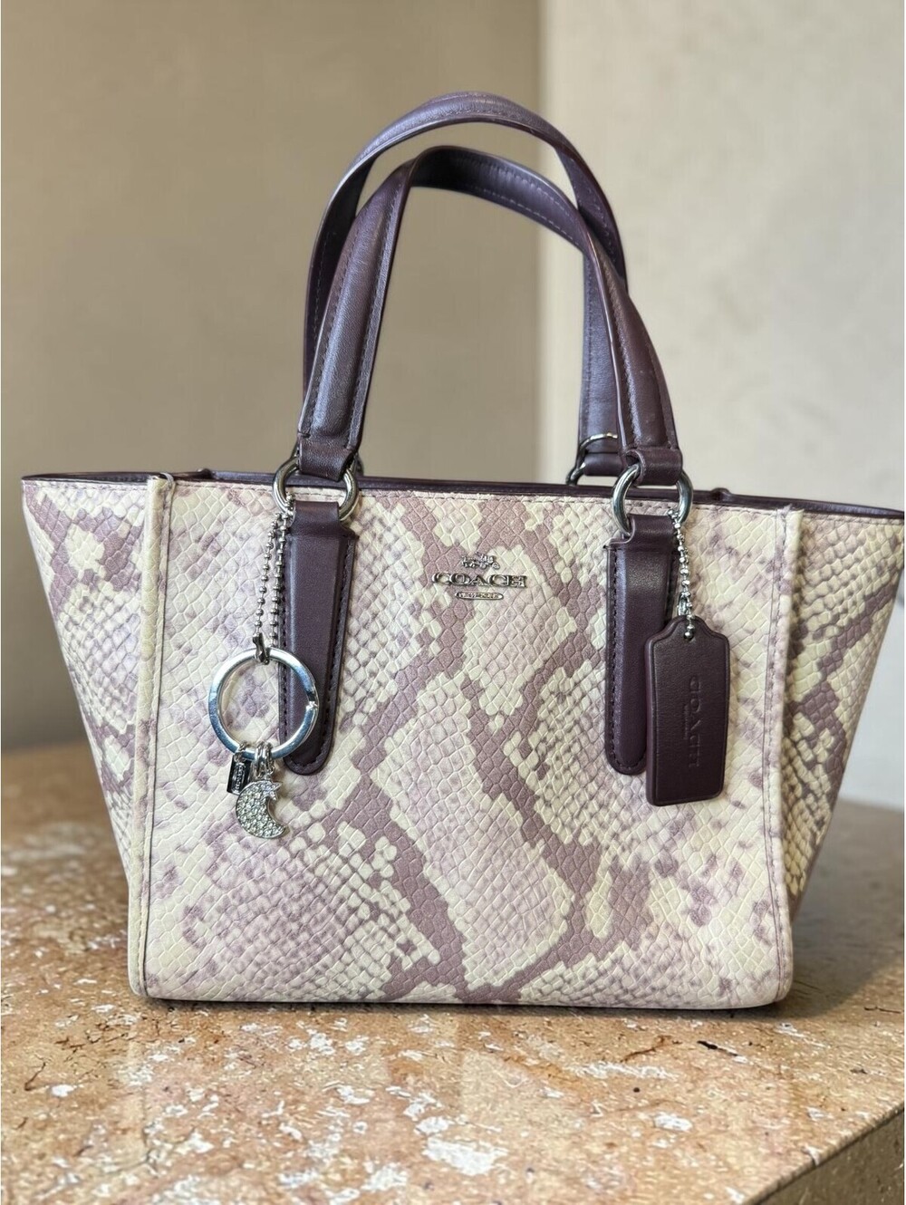 COACH Crosby Mini Carryall 21 Python F11762 + Vintage Coach Charm